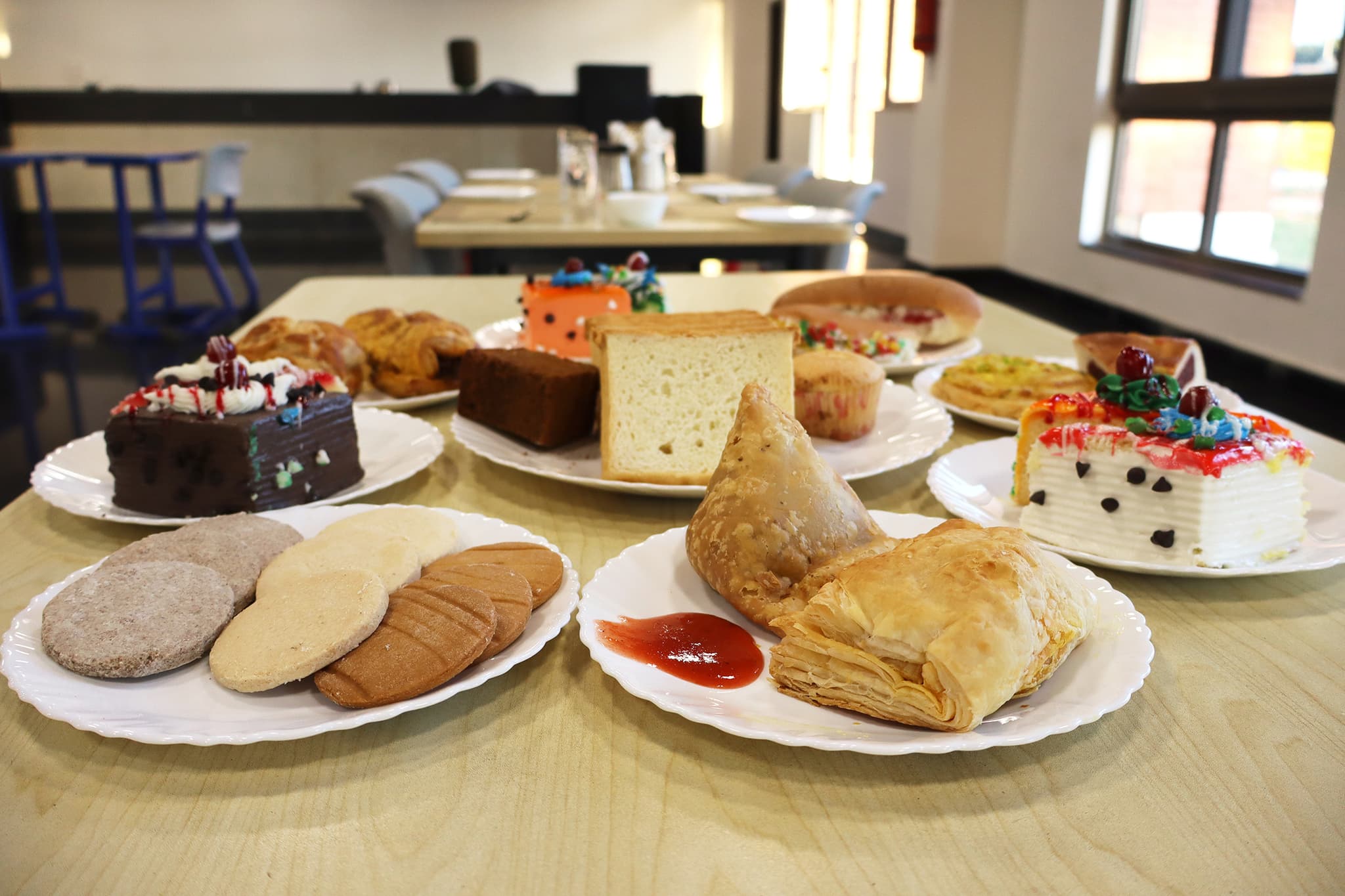 Freshly prepared bakery items, pastries, cakes, and savory assortments